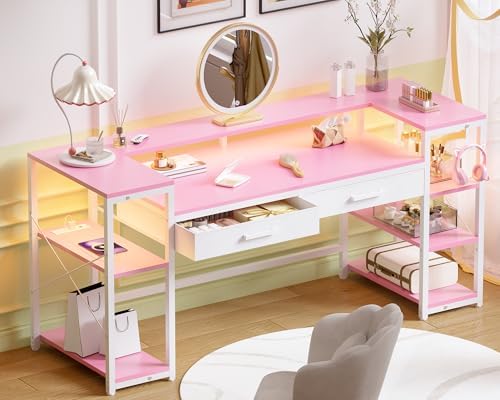 Pamray 58 Inch Gaming Computer Desk with Monitor Stand Drawers and Shelves - Image 2