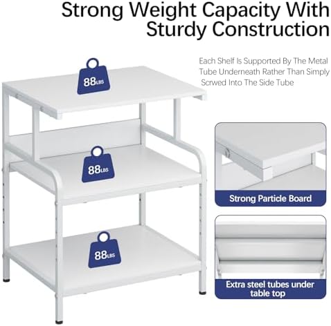Arbuxzuy Large Printer Stand with Storage Shelf, 23.6" W x 18.9" D Printer Cart with Wheels, 3 Tier Mobile Printer Table for Home Office,Stands for Heat Press Scanner Fax (White) - Image 7