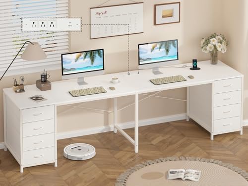 95" 2 Person Desk with 8 Fabric Drawers for Home Office, Living Room by YomiluveDesign