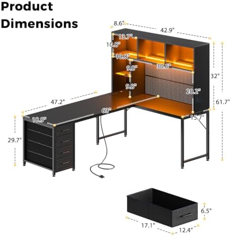 AODK 63" L Shaped Desk for Gaming and Working，Black - Image 3