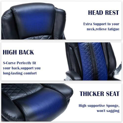 400lbs Executive Office Chair with Flip-Up Armrests, Big and Tall Computer Chair for Heavy People, Heavy Duty Ergonomic Comfy Chair, Breathable PU Leather (Black) - Image 5