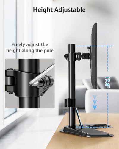 MOUNTUP Single Monitor Stands, Freestanding VESA Monitor Desk Mount fits 13'' to 32'' Computer Screen with Height Adjustable, Swivel, Tilt, Rotation, 17.6 lbs Load, For Home Office, VESA 75x75/100x100 - Image 4