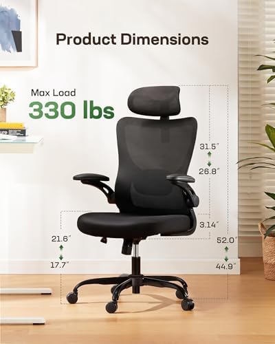 Marsail Ergonomic Office Chair: Office Desk Chair with High Back Mesh and Adjustable Lumbar Support Rolling Work Swivel Task Chairs with Wheel 3D Armrests and Headrest - Image 2