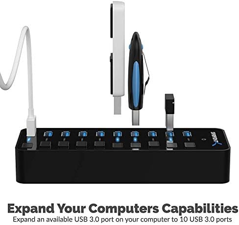 SABRENT 10-Port 60W Powered USB 3.0 Hub, Power Switches & LEDs (HB-BU10) - Image 2