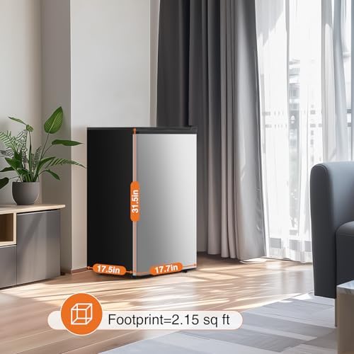 Sweetcrispy 3.2 Cu.Ft Mini Fridge with Freezer Small Refrigerator Single Door Adjustable Thermostat Energy-efficient Low Noise, Compact Fridge for Bedroom, Office, Dorm (Silver Door) - Image 3
