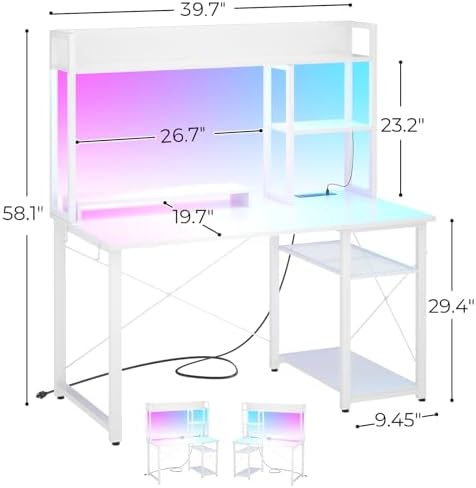 Cyclysio 39'' Gaming Desk with Hutch and Reversible Storage Shelves, White - Image 2