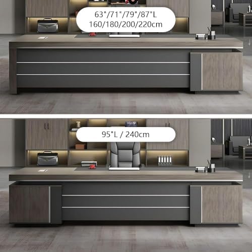L-Shape Modern Executive Desk, L-Shape Office Executive Desk Without Chair, Manufactured Wood Computer with Drawers and Storage, Management Working Table (Brown-Right, 87" L x 63" W x 30" H) - Image 3