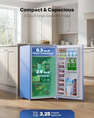 Upstreman 3.2 Cu.Ft Mini Fridge with Freezer, Blue-BR321 - Image 2