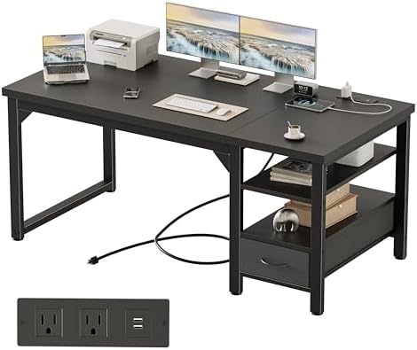 Mericonia 54" Computer Desk with Drawer, 1.2" Thick Reversible Office Desk by MERICONIA