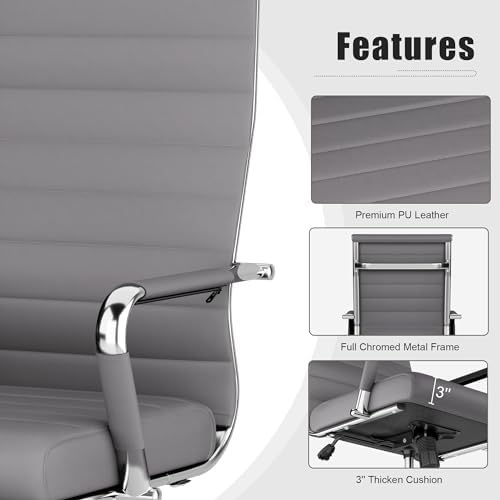 Okeysen Office Desk Chair, Ergonomic Leather Modern Conference Room Chairs, Executive Ribbed Height Adjustable Swivel Rolling Chair for Home Office Set of 6. (Grey) - Image 5