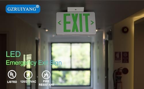 GZRUIYANG Green Exit Sign, LED Emergency Exit Light with Battery Backup, UL Listed, AC 120/277V, Exit Signs with Emergency Lights, Commercial Emergency Lights with Plug, Green - Image 5
