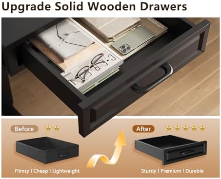 OffiGo 55 Inch L Shaped Standing Desk with 4 Wooden Drawers, Black - Image 4