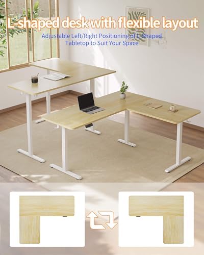 YIHAYO L Shaped Standing Desk Adjustable Height, 63 x 55 Inches Electric Corner Standing Desk, Natural - Image 5