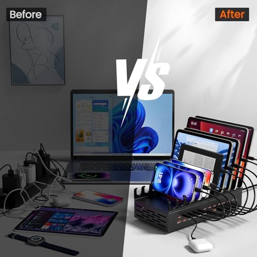 300W USB Charging Station for Multiple Devices - 24 Ports Desktop Multi Fast Charger Station with Device Organizer Stand & Multi Protection, USΒ Power Strip Suitable for Home Office School Studio - Image 5