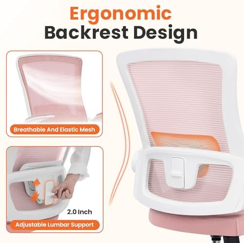 NEO CHAIR Office Desk Chair High Back Mesh Chair Adjustable Lumbar, Pink - Image 3