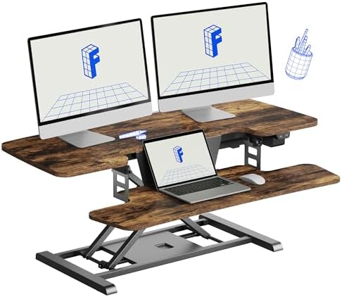 FLEXISPOT 40 inch Electric Motor Desk Converter, Sit to Stand Monitor and Laptop Workstation, Height Adjustable Riser with Wide Keyboard Tray, Rustic Color by Unknown
