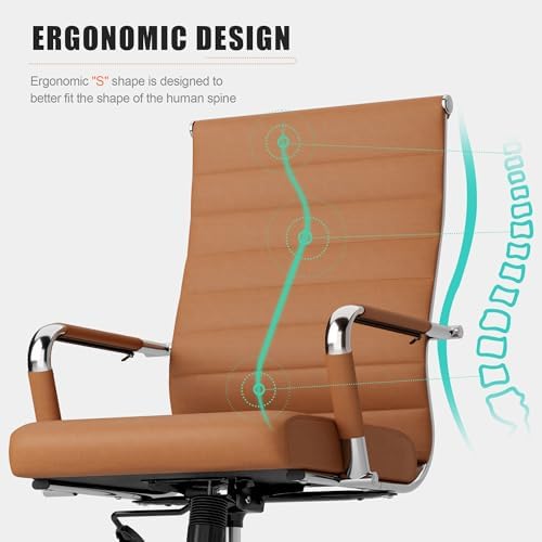 Okeysen Office Desk Chair, Ergonomic Leather Modern Conference Room Chairs, Executive Ribbed Height Adjustable Swivel Rolling Chair for Home Office Set of 6. (Brown) - Image 4