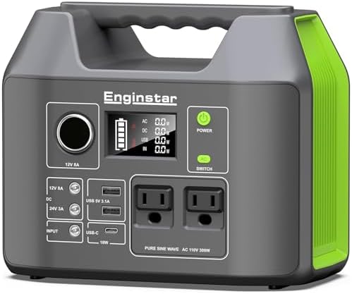 EnginStar Solar Generator, 300W Portable Power Station, 296Wh Lithium Battery Backup w/Two 110V Pure Sine Wave AC Outlet for Camping Road Trip RV, 80000mAh Sufficient Power Supply for Blackout by ENGINSTAR