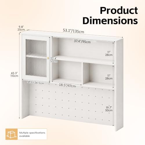 LINLIUA Desktop Bookshelf, Desk Hutch Dorm with Pegboard, Desk Shelves for Top of Desk, Wood Desktop Storage Rack with Cabinet Door, Countertop Bookcase for Office Dorm Home Study - Image 2
