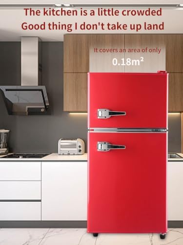 KRIB BLING Mini Fridge With Freezer,Refrigerator With 2 Doors,7- Level Adjustable Thermostat, Removable Glass Shelves For Bedroom, Office, Kitchen, Apartment, Dorm, 3.5 Cu. Ft Red - Image 5