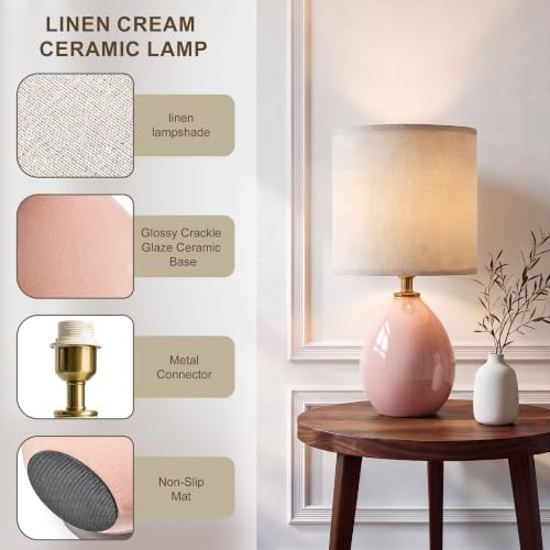 Dawnwake 17.7" Ceramic Table Lamps Set of 2 for Living Room Bedroom, Pink - Image 4
