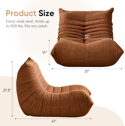 Adults Bean Bag Chairs Togo Couch Comfy Lazy Floor Sofa, Brown, 1 Seater - Image 2