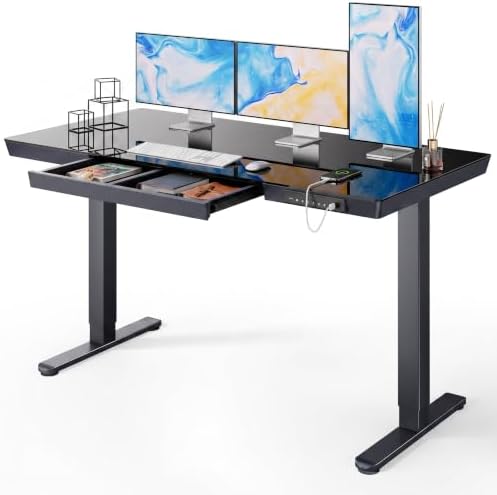 Marsail Glass Standing Desk, 55 x 28 Inch Electric Standing Desk by Marsail