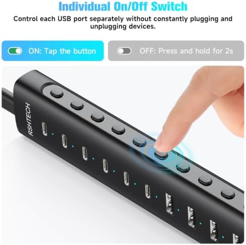 RSHTECH 10-Port Powered USB C 3.2 Hub 60W with 10Gbps USB 3.2 Ports(6C+4A) - Image 6