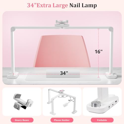 iVict Nail Desk Lamp, 34" Nails Tech Light with Phone Stand, 0-100% Adjustable Brightness, 3000K-6000K Color Temperature Led Desk lamp for Nail, Tattoos, Eyebrows, Beauty - Image 4