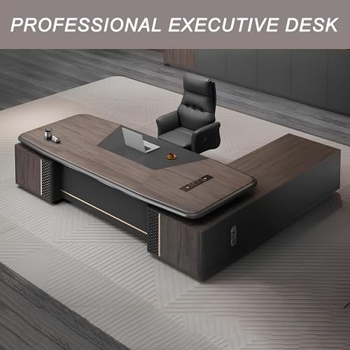 Executive Office Desk with Storage Cabinet,Modern l Shaped Executive Desk,50MM Thick Desktop for CEO Office, Reception & Commercial Workspace - Image 5