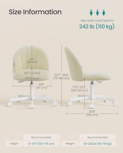 SONGMICS Office Chair, Swivel Makeup Vanity Desk Chair - Image 2