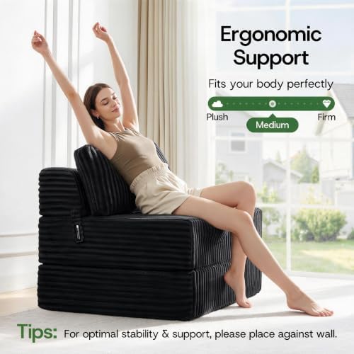 Folding Sofa Bed Convertible 4 in 1 Sleeper Chair Black Twin - Image 6