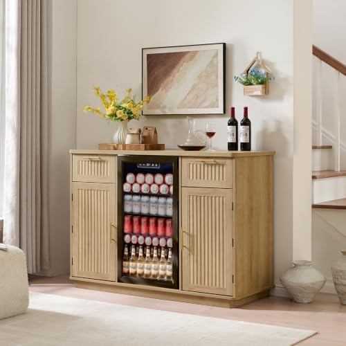 Okvnbjk Mini Fridge Cabinet with Storage & Power Outlet, Oak - Image 6