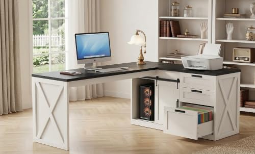 78.7" L-Shaped Office Desk with Drawers and File Cabinet White by Homiflex