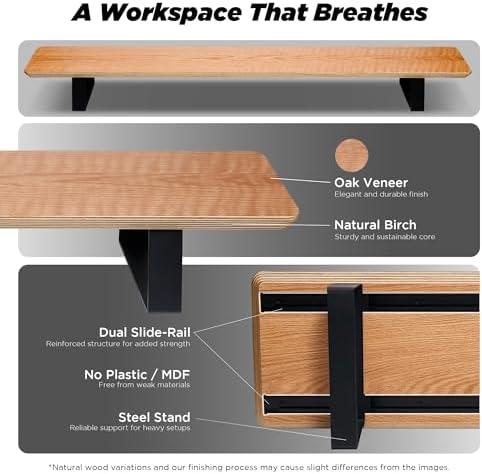 ULTRARM Moodular Wooden Monitor Stand Desk Organizer, Large 45.6" Oak - Image 3