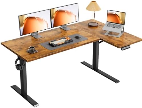 OffiGo 55 Inch Reversible L Shaped Electric Standing Desk, Rustic Brown by OfficeGo-ForHomeOfficeWork