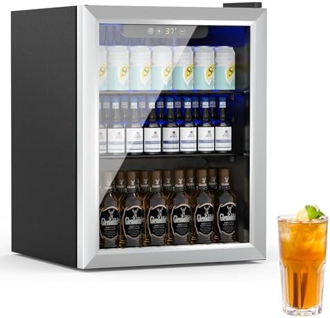 Erivess Compact Beverage Refrigerator, 76 Can/1.7 Cu Ft Mini Fridge, Silver by Erivess