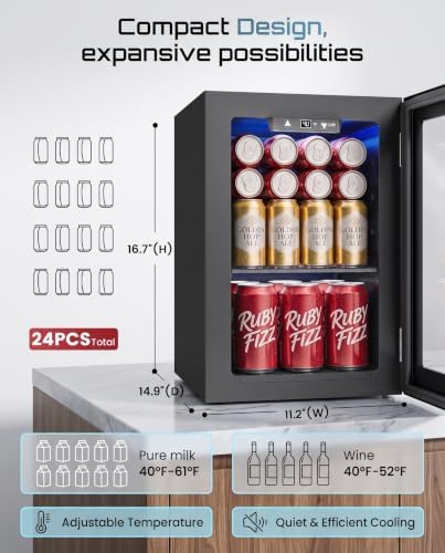 Icyglee 24 Can Mini Fridge, 0.6 Cu.Ft Beverage Refrigerator Cooler, Black - Image 6