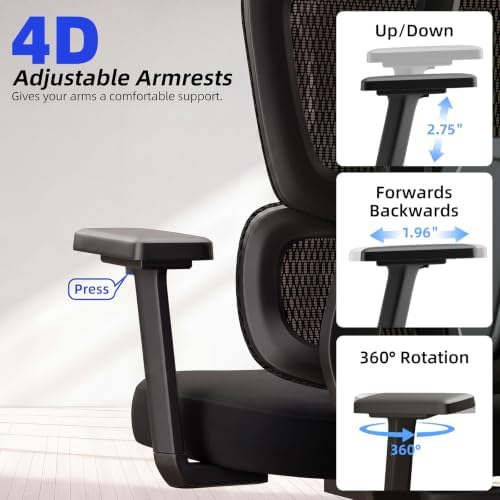 Office Chair Ergonomic Desk Chair Breathable Mesh Chair with Lumbar Support & Headrest, Black Office Chair 330 Lbs Home Computer Chair Thickened Cushion for Adults & Women (Small Chair) - Image 6