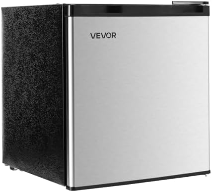 VEVOR Mini Fridge with Freezer, 1.6 Cu.Ft Compact Refrigerator, 7 Mode Adjustable Temperature, Energy Efficient Small Refrigerator, Reversible Door, Low Noise, for Bedroom, Office, Brushed Stainless by VEVOR