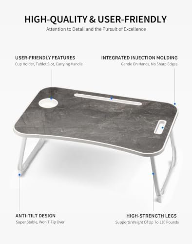 ZEAPTAC Foldable Lap Desk, Bed Desk, Bed Table & Laptop Stand w/Cup Holder - Image 5
