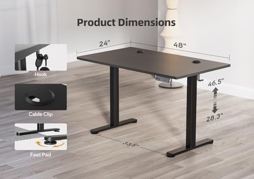 YDN 48 x 24 Inch Black Electric Standing Desk - Image 3