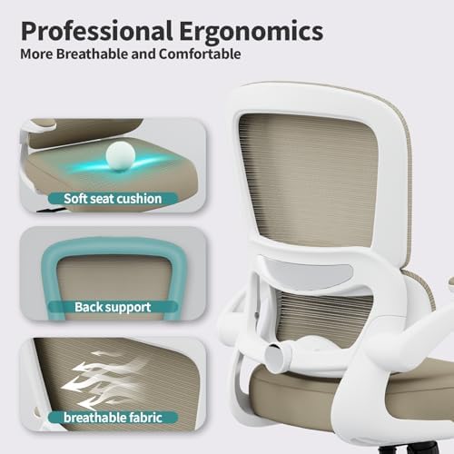 TRALT Office Chair - Ergonomic Desk Chair with Adjustable Lumbar Support, Mesh Computer Chair, Executive Chair for Home Office Comfortable Lumbar Support (1, Khaki) - Image 3