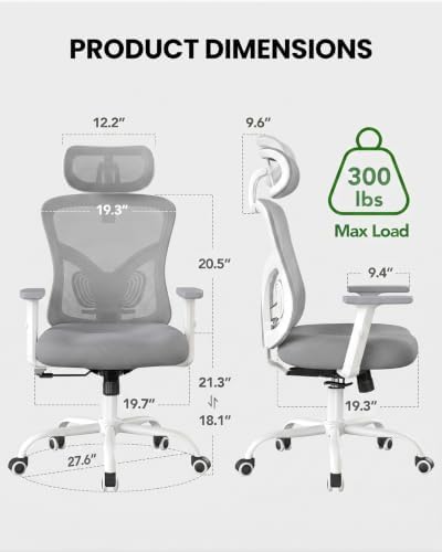 Marsail Ergonomic Office Chair Lumbar Support & Adjustable Armrests, Grey - Image 2