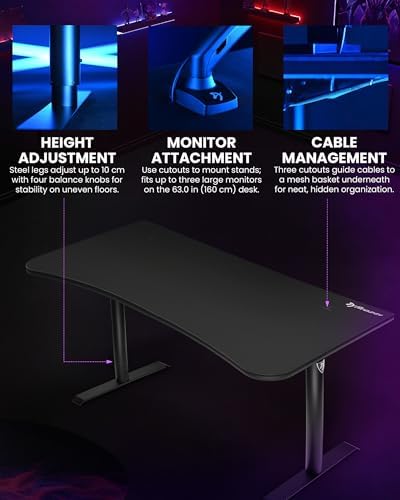 Arozzi Arena Ultrawide Curved Gaming Desk Pure Black - Image 4