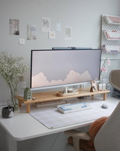 Bamboo Dual Monitor Stand Riser, Natural Desktop Shelf with Storage by Rocdeer