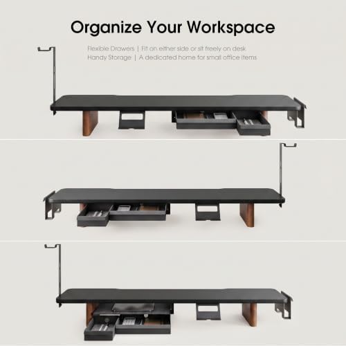 Fenge Modular Dual Monitor Stand Riser with Solid Ash Wood Leg, 42.5" Black - Image 4