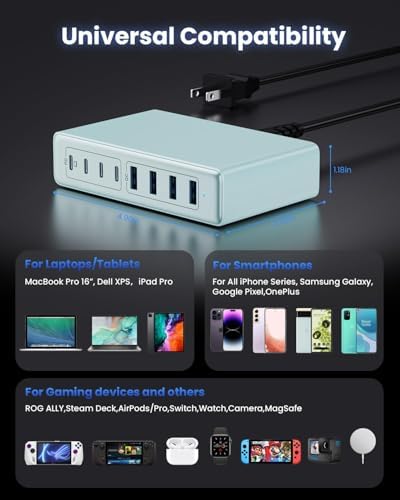 USB C Charger 200W USB C Charger Block,Upgraded GaN III 8-Port Fast Charging Station Hub,PD 65W Laptop Charging Adapter Compatible with MacBook Pro/Air,DELL,Steam Deck,iPhone 16/15/14,Galaxy S23/22 - Image 3