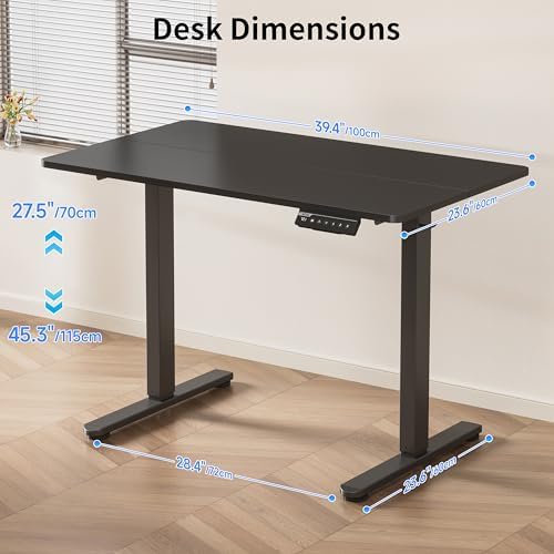 BIZUM 40x24 Inch Electric Standing Desk with Memory Presets, Quiet Motor Height Adjustable Stand Up Desk for Home Office & Gaming, Ergonomic Sit Stand Workstation，Black - Image 3