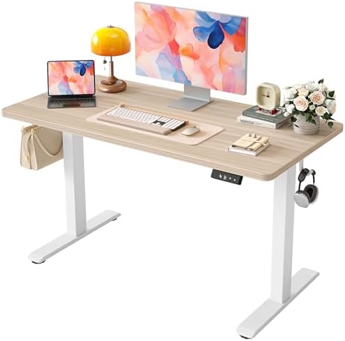 TIQLAB Electric Standing Desk, 47 * 24 Inches Adjustable Height Stand up Desk,Sit Stand Home Office Table with Splice Board, Light Walnut by TIQLAB